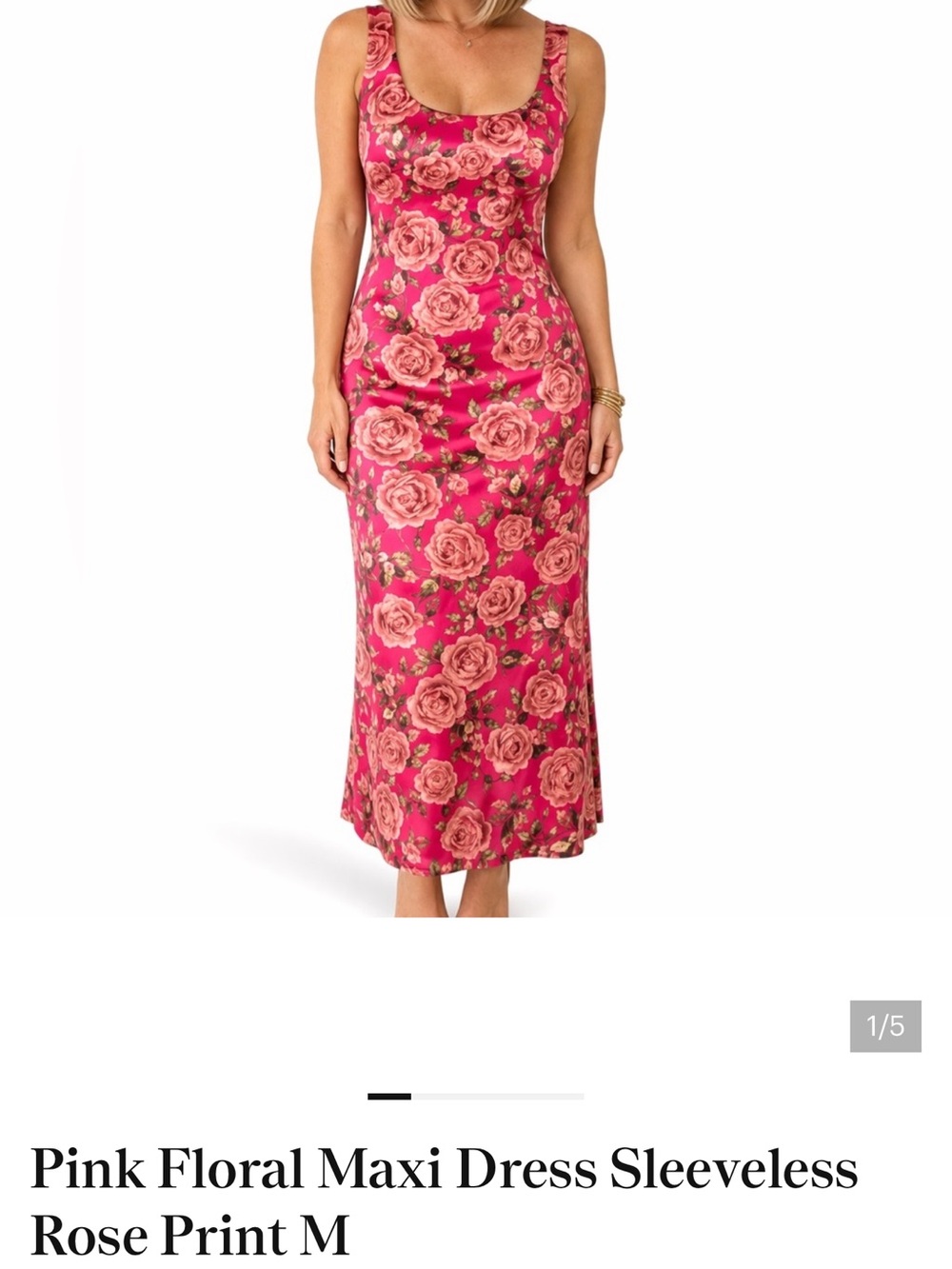 Pink Floral Maxi Dress Sleeveless Rose Print M